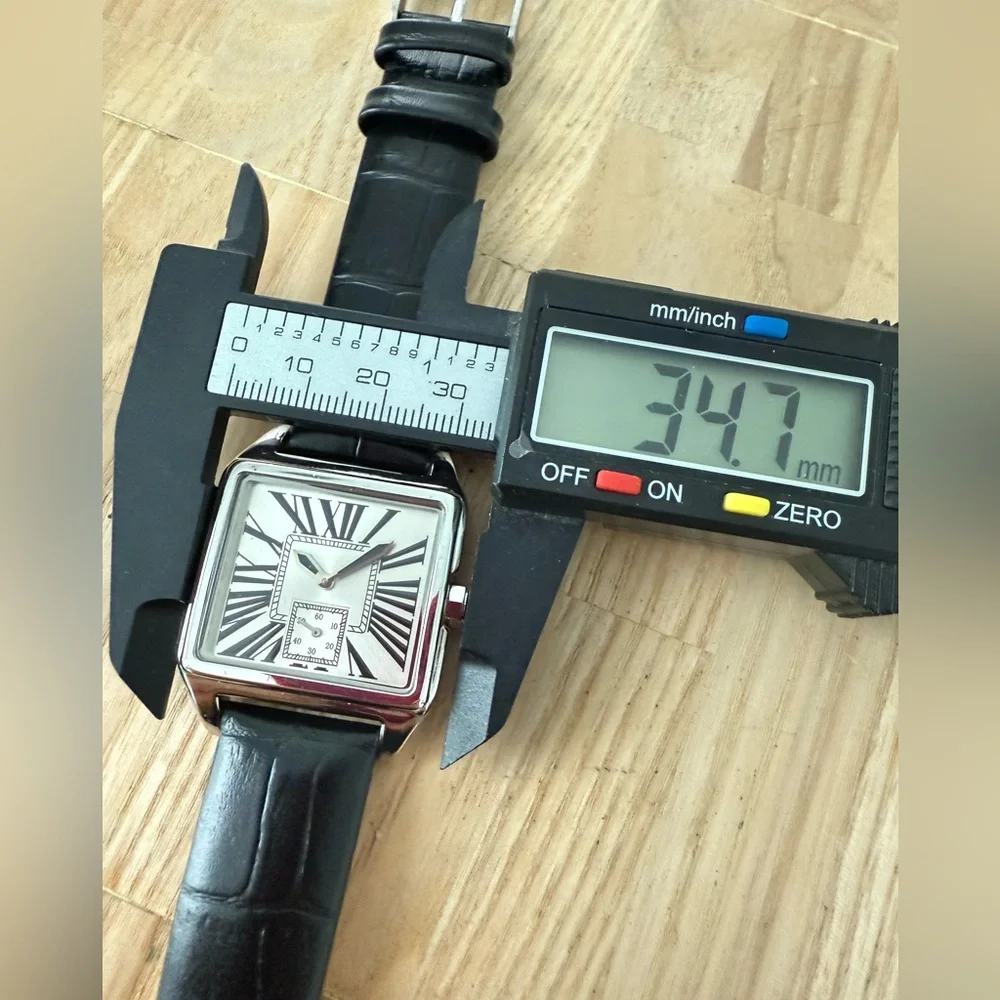 Vicence 925 Sterling silver square black leather dress watch NEW BATTERY